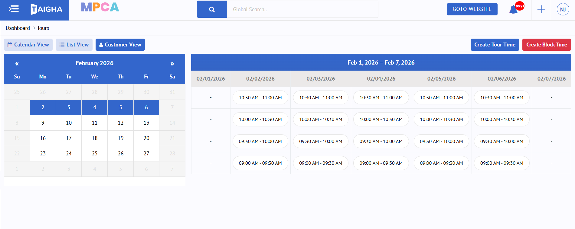 Smart Automated Tour Calendar